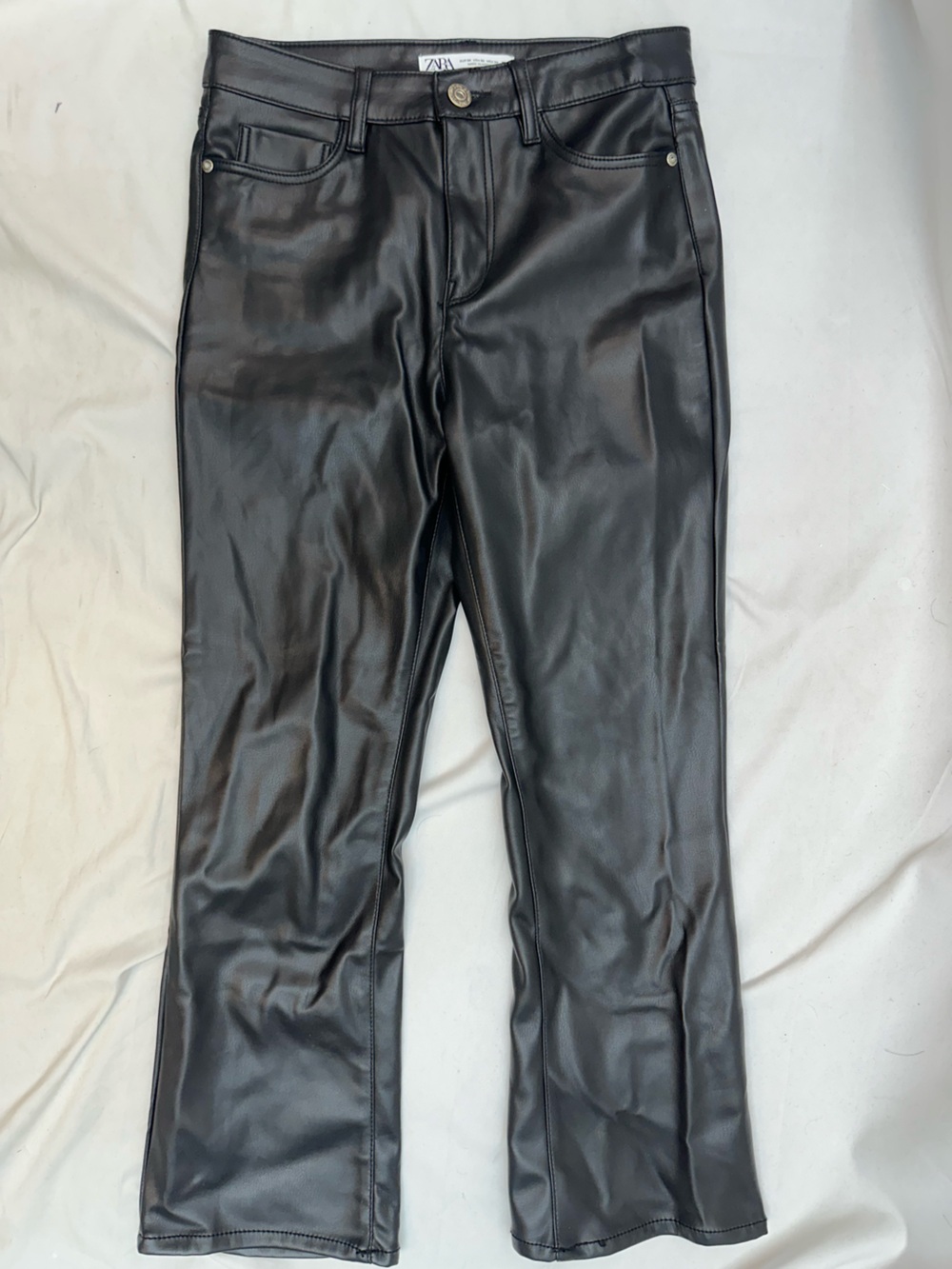 Zara Black Faux Leather Straight Leg Pants 2